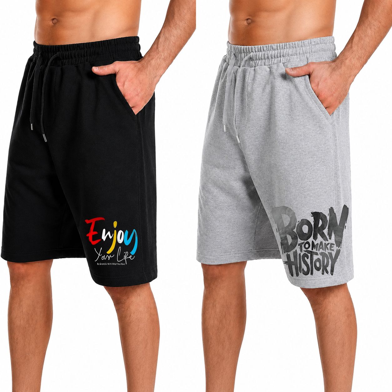 adsclothing Pack of 2 Solid, Graphic Print Men Grey, Black Gym Shorts, Casual Shorts-picture-12