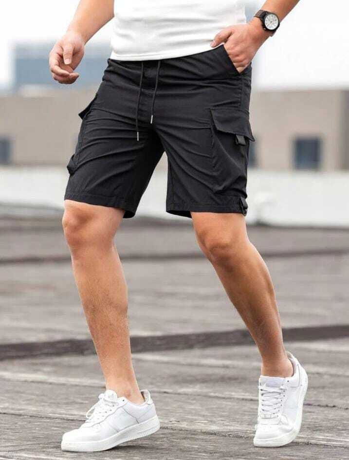 Solid Men Black Cargo Shorts-image-40