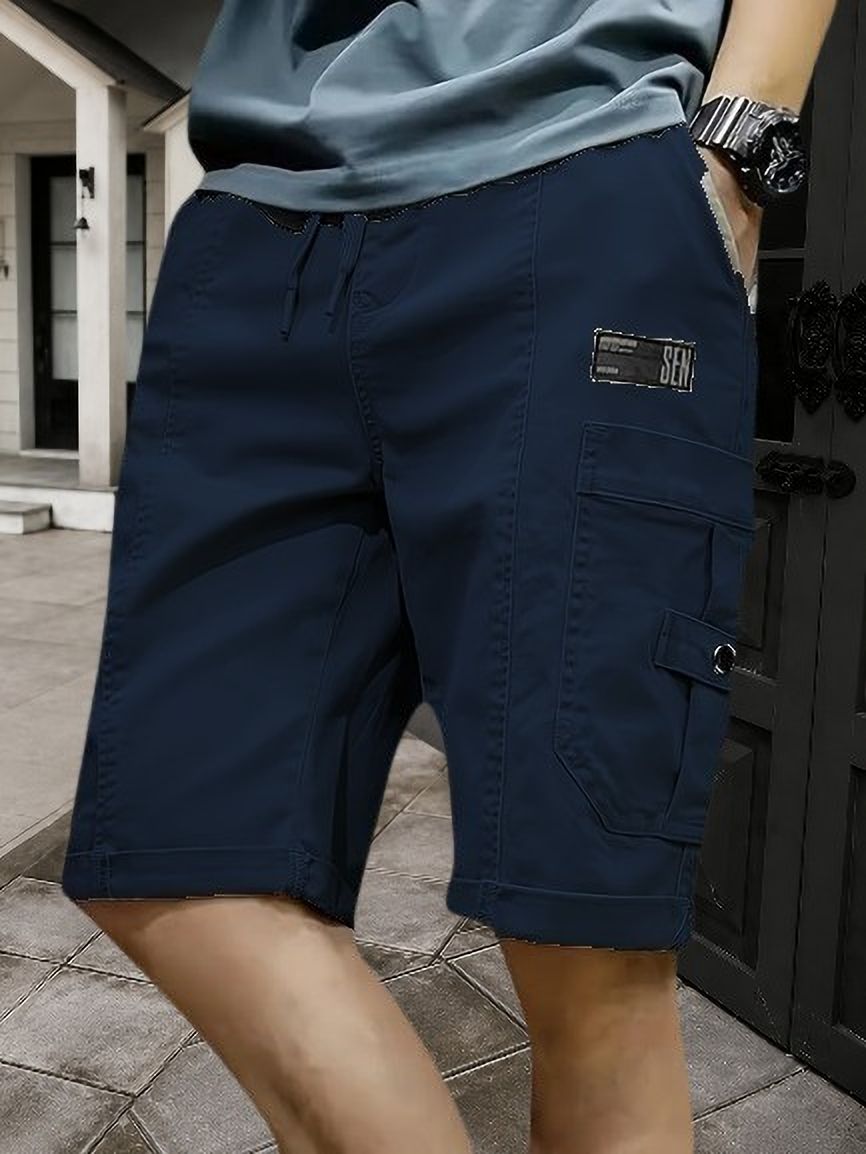 Printed Men Blue Cargo Shorts-image-9