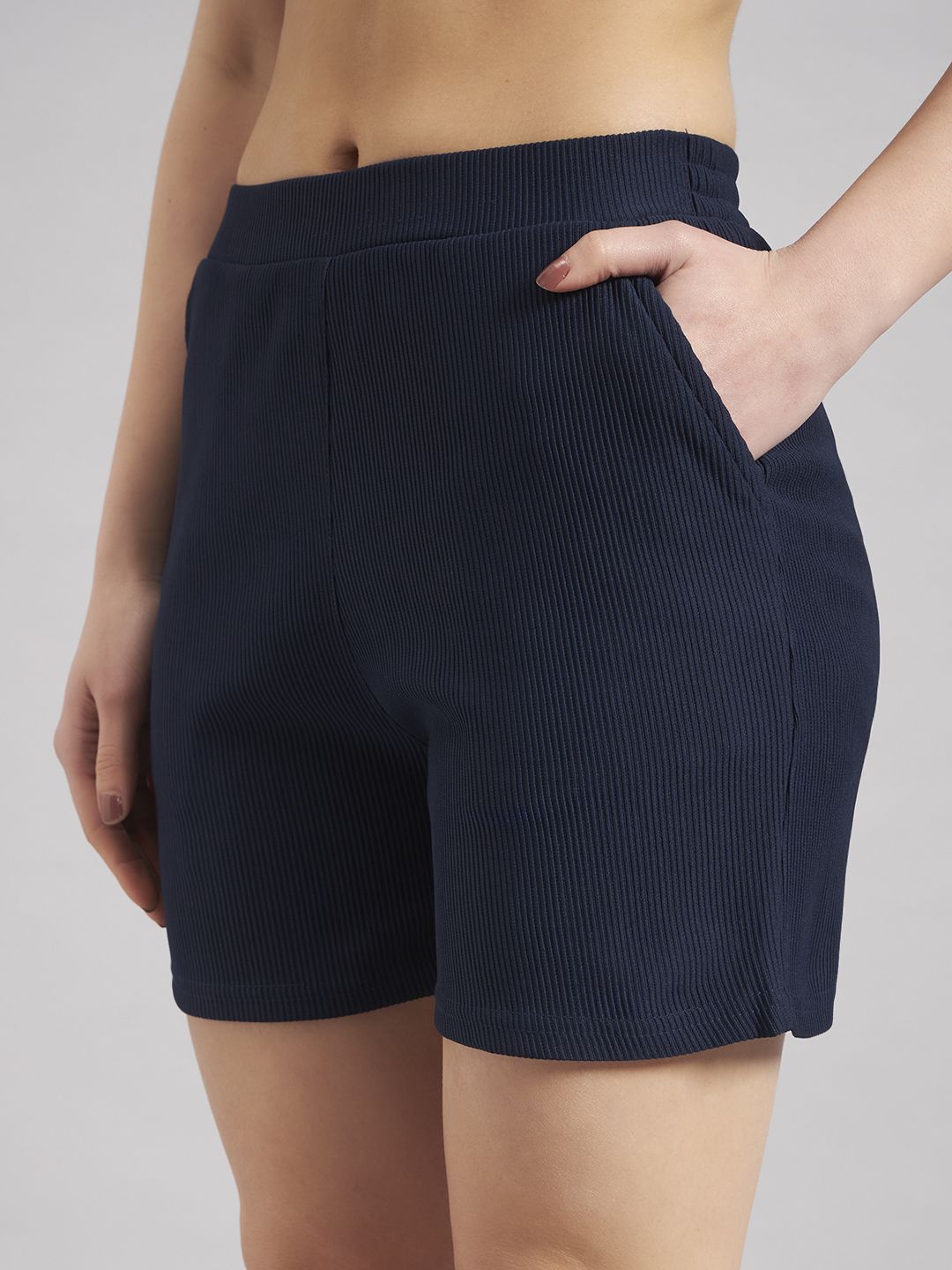 leewan Striped Women Dark Blue Basic Shorts, Casual Shorts, Gym Shorts, High Waist Shorts, Running Shorts-picture-16