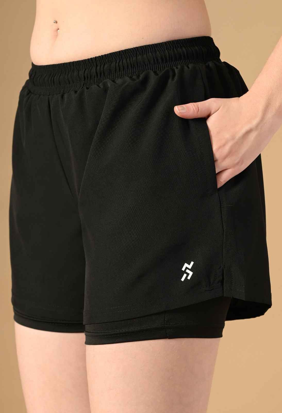 Solid Women Black Gym Shorts, Running Shorts, Sports Shorts-image-17