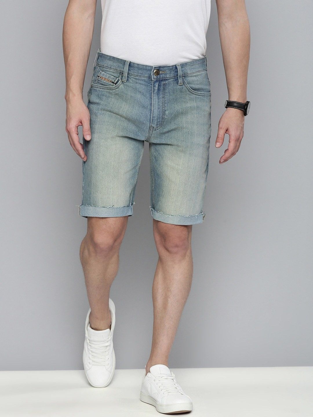 the indian garage co. Solid Men Blue Denim Shorts-picture-30
