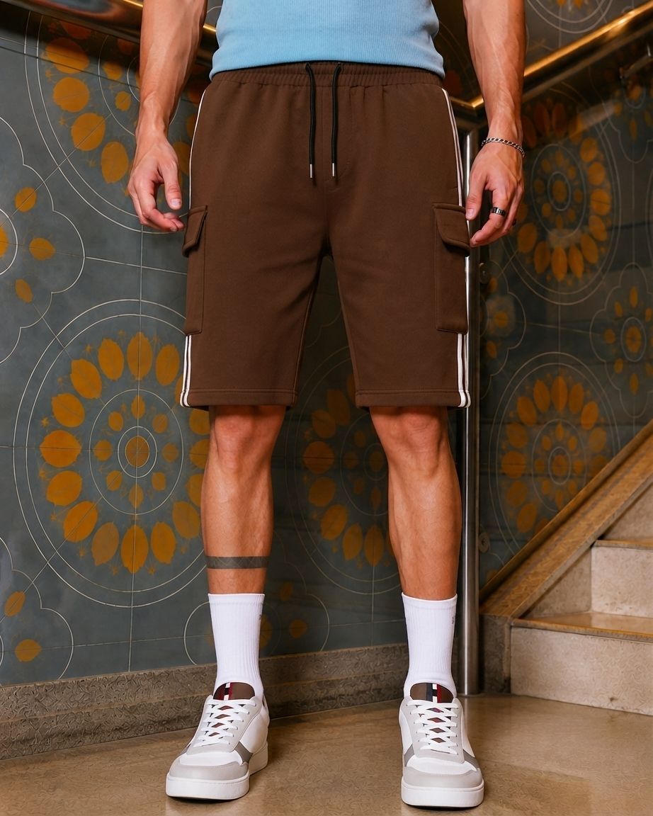 combraided Solid Men Brown Cargo Shorts, Casual Shorts-picture-36