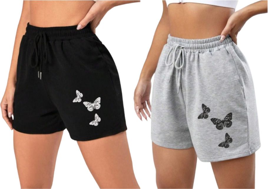 watto Pack of 2 Printed Women Black, Grey Gym Shorts, Casual Shorts-picture-14