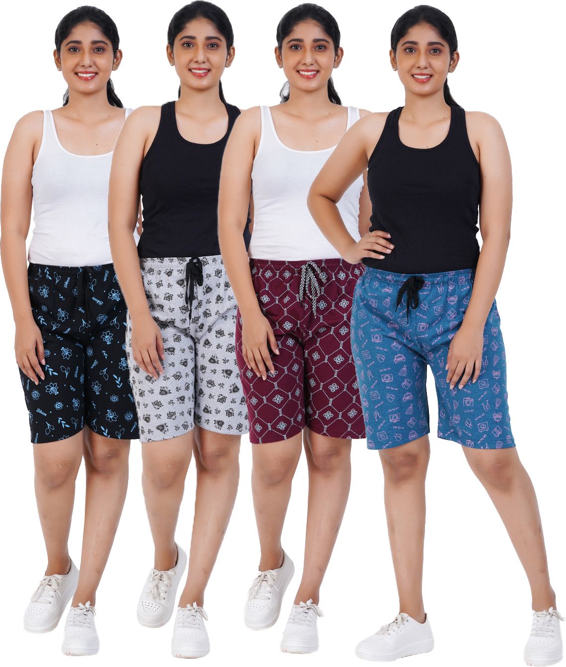 Pack of 4 Printed Women Multicolor Casual Shorts-image-21