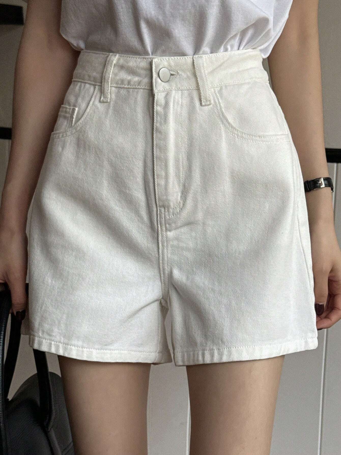Solid Women Denim White Denim Shorts-image-34