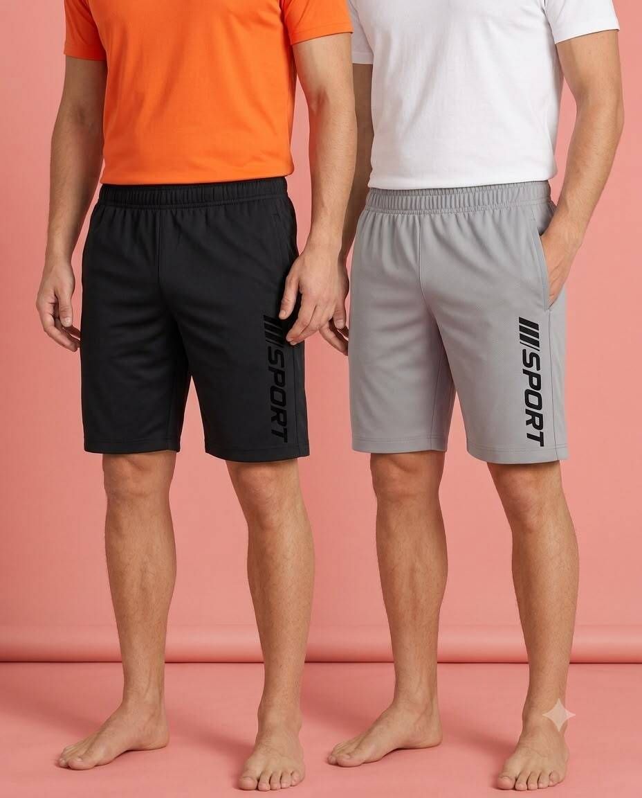 sell4u Pack of 2 Solid, Graphic Print Men Black, Grey Sports Shorts-picture-20