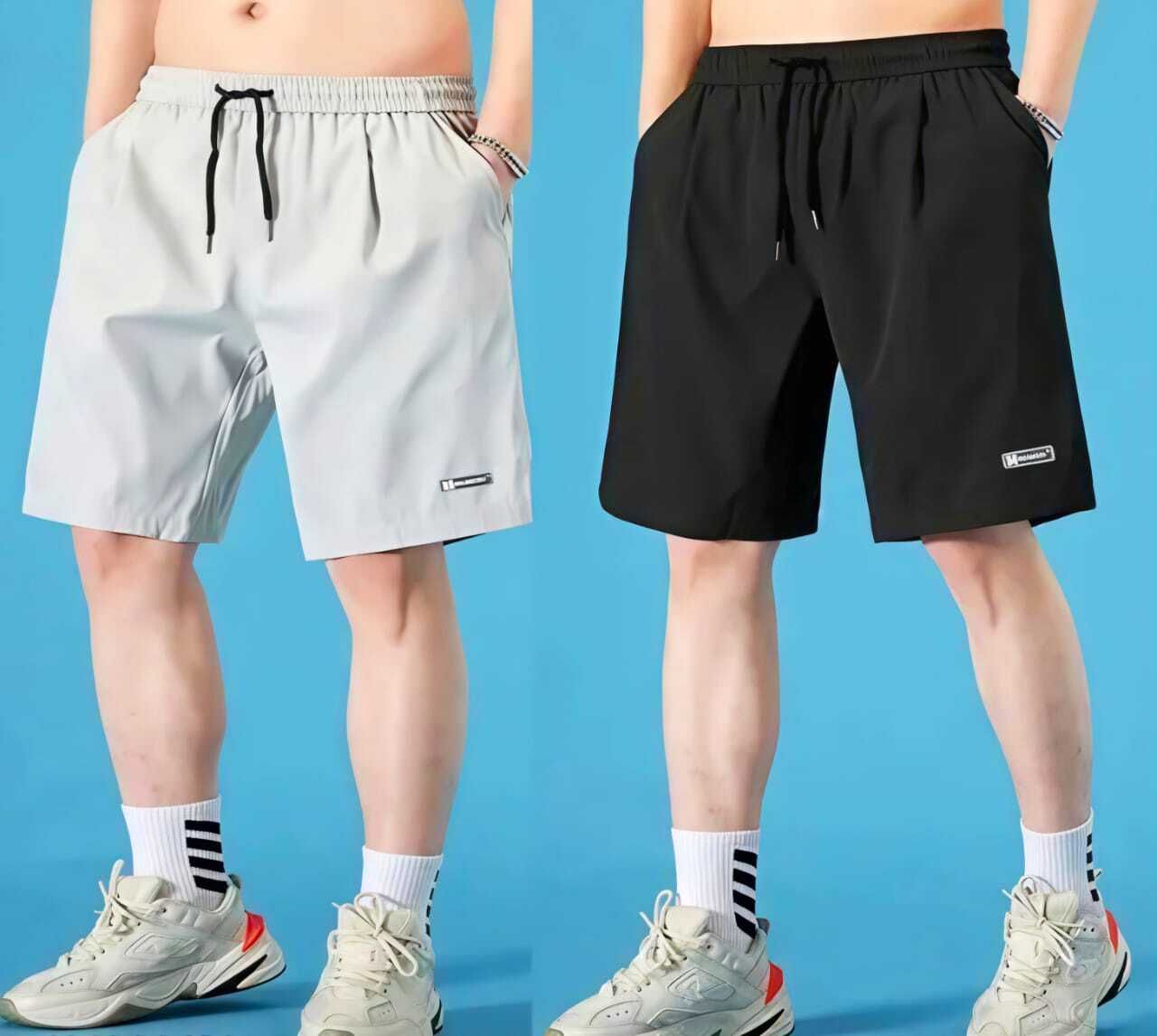 zeeshan Pack of 2 Solid Men Grey, Black Casual Shorts, Regular Shorts-picture-42