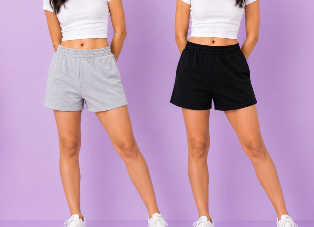 kvvmnation Pack of 2 Solid Women Black, Grey Basic Shorts, Casual Shorts-picture-13