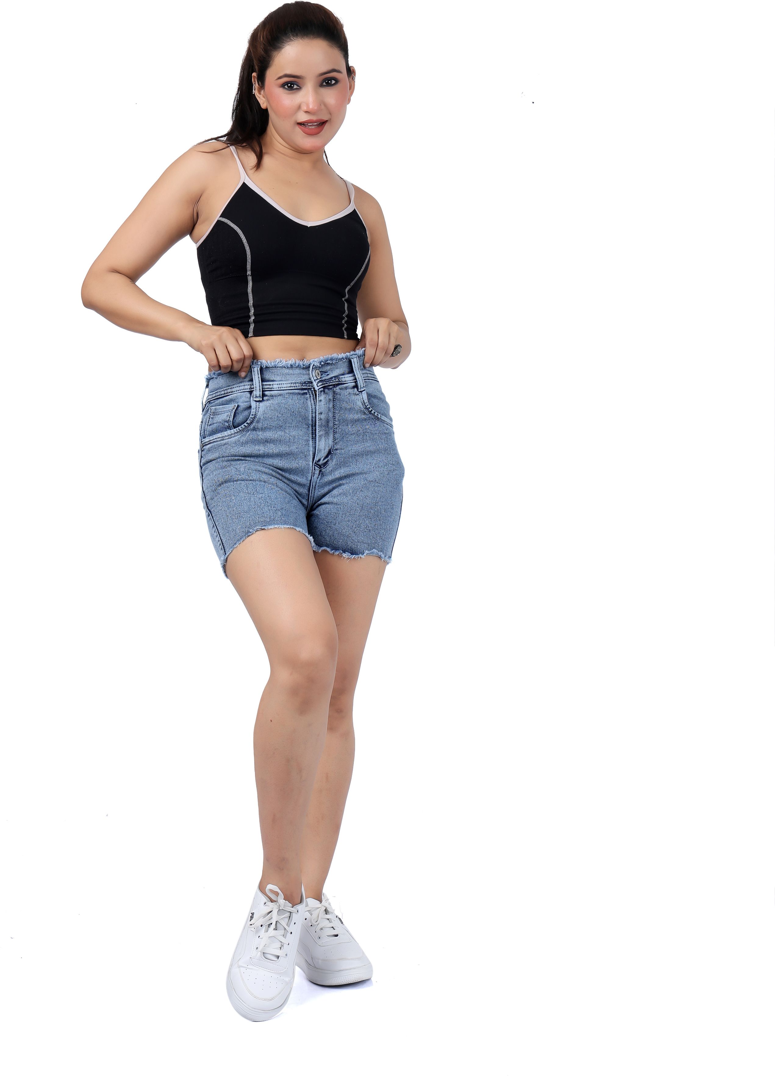 riacult Dyed/Washed Women Denim Light Blue Denim Shorts-picture-10