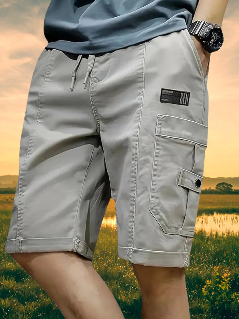 zenvar Solid Men Grey Cargo Shorts-picture-25