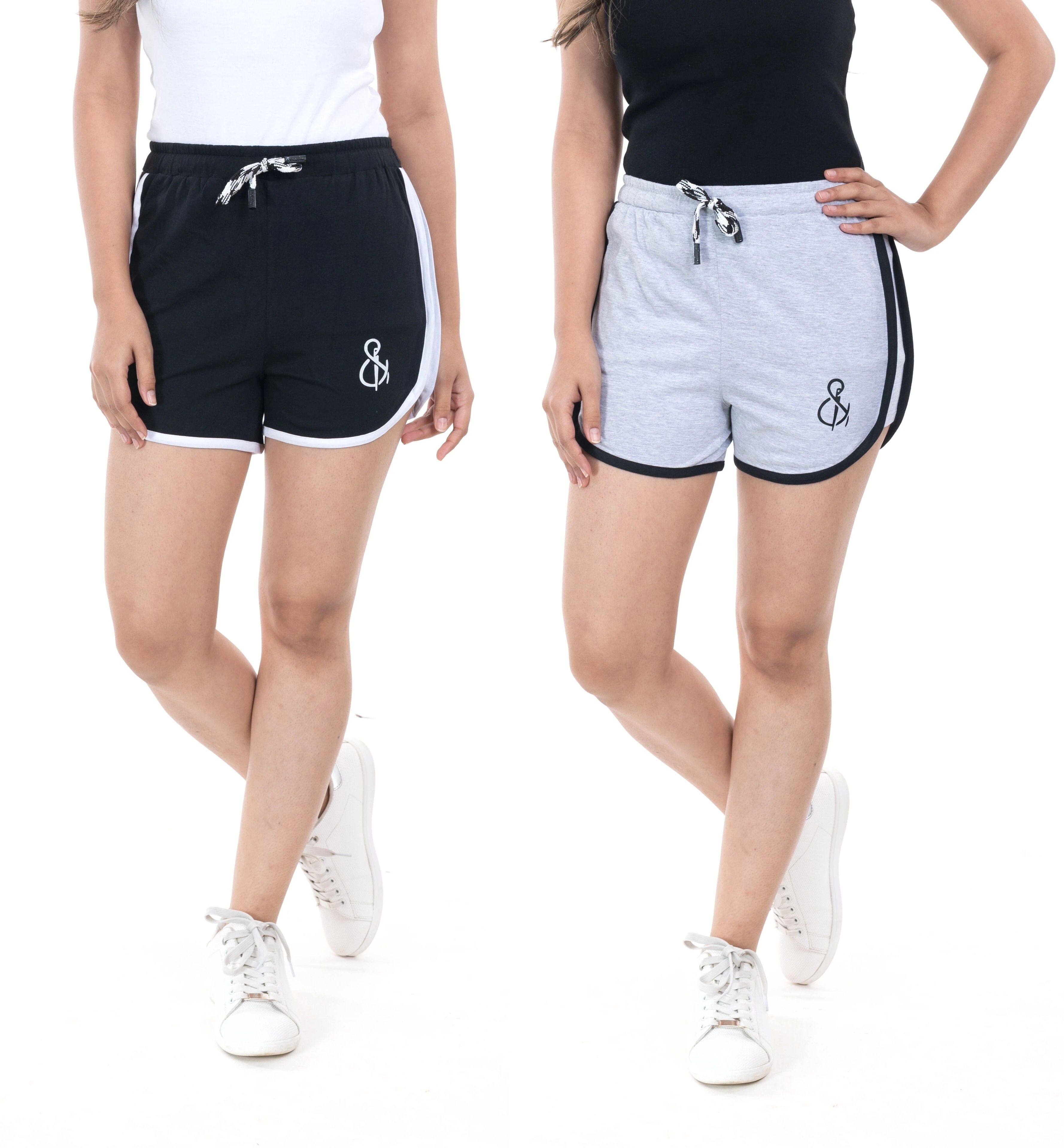 styleaone Pack of 2 Self Design Women Black, Grey Hotpants, Night Shorts, Gym Shorts, Cycling Shorts, Running Shorts, Sports Shorts-picture-13
