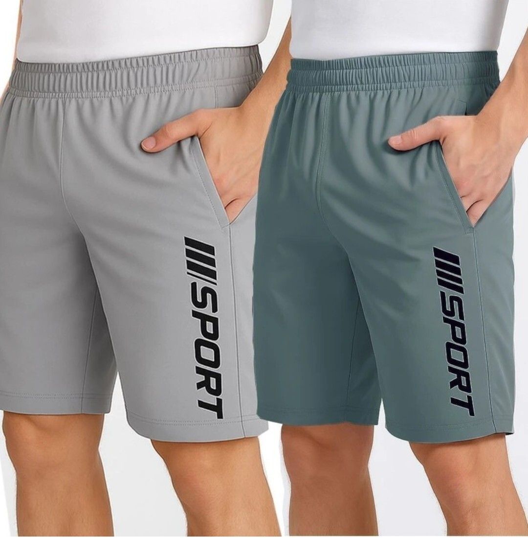 vanifit Pack of 2 Solid, Graphic Print Men Black, Blue Sports Shorts-picture-16