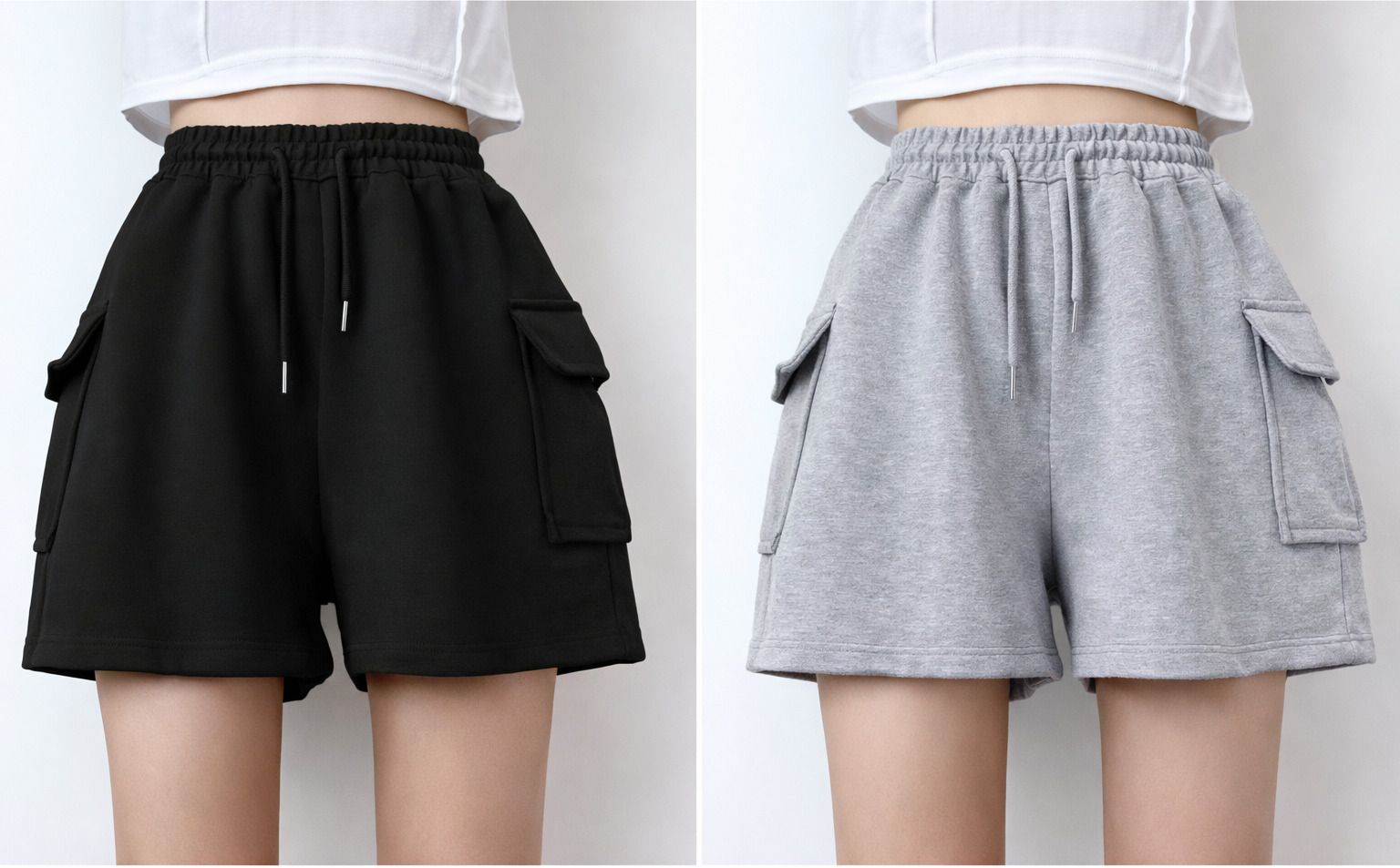 Pack of 2 Solid Women Grey, Black Cargo Shorts-image-48