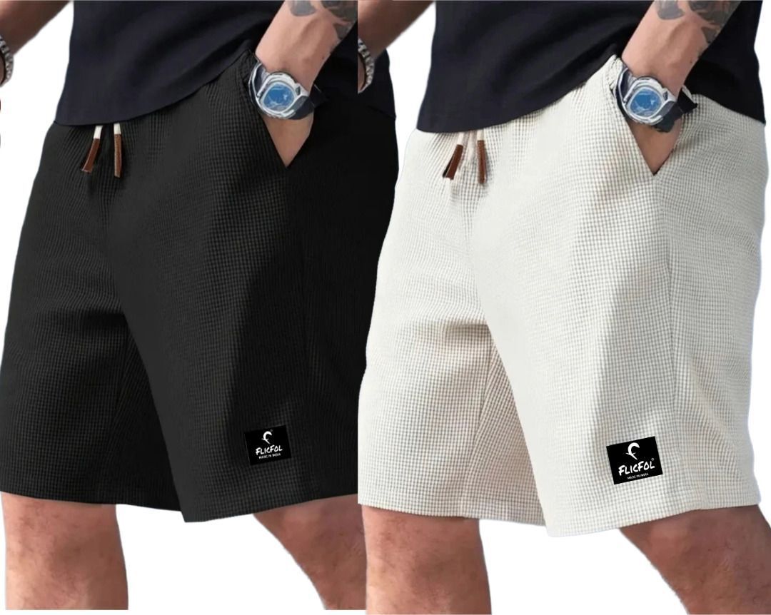 flicfol Pack of 2 Self Design Men Multicolor Regular Shorts-picture-17