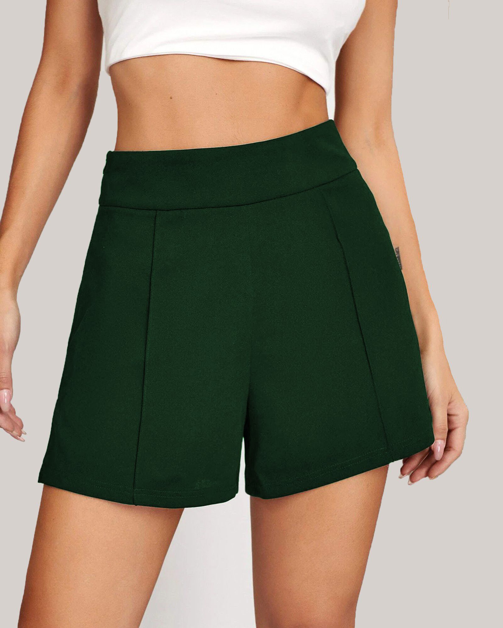 fuback Solid Women Dark Green Casual Shorts-picture-15