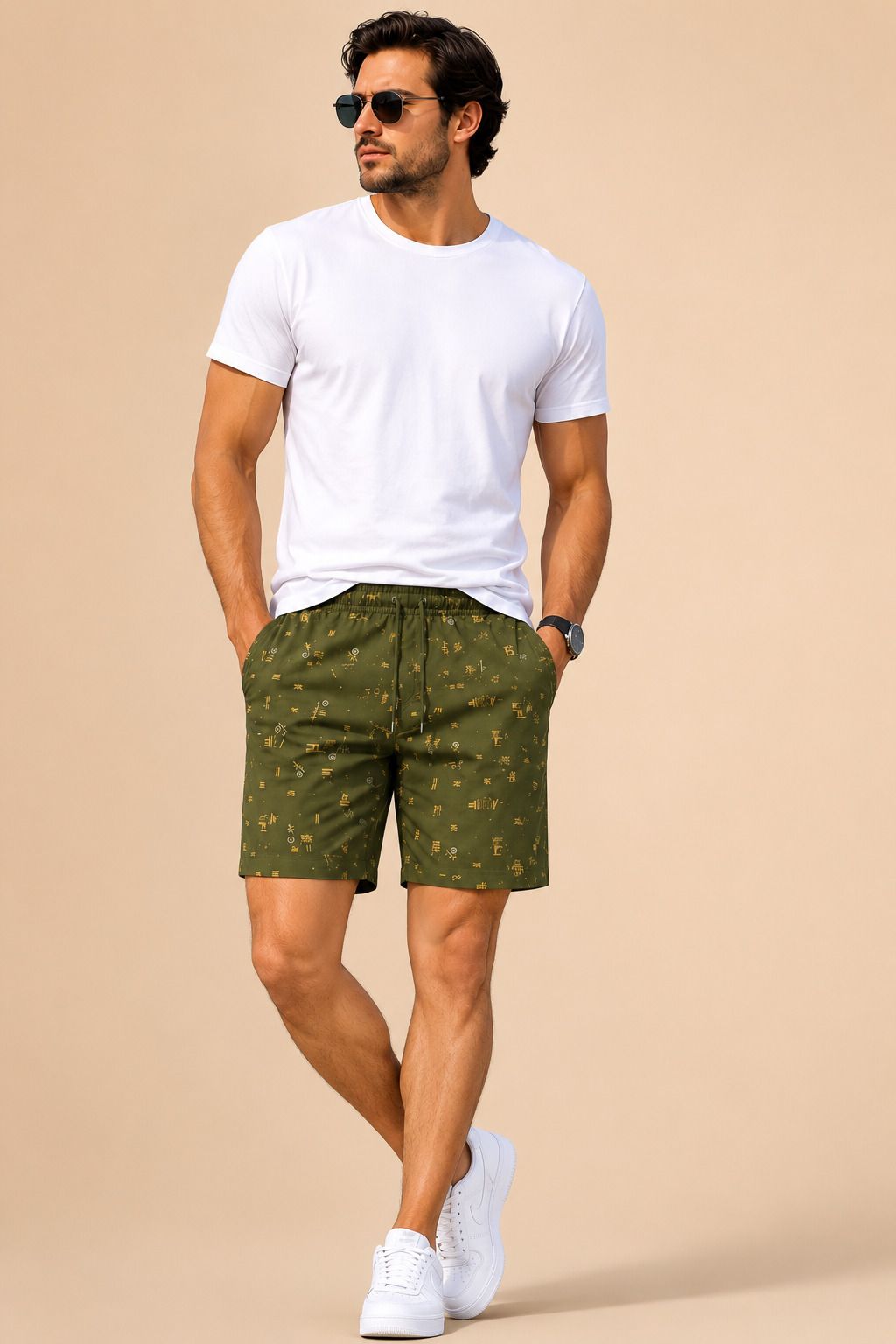 featous Printed, Graphic Print Men Green Casual Shorts-picture-0