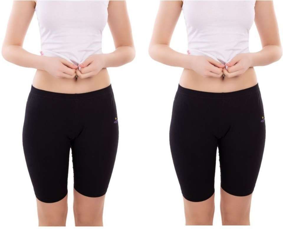 ncy Pack of 2 Solid Women Reversible Black Compression Shorts-picture-1