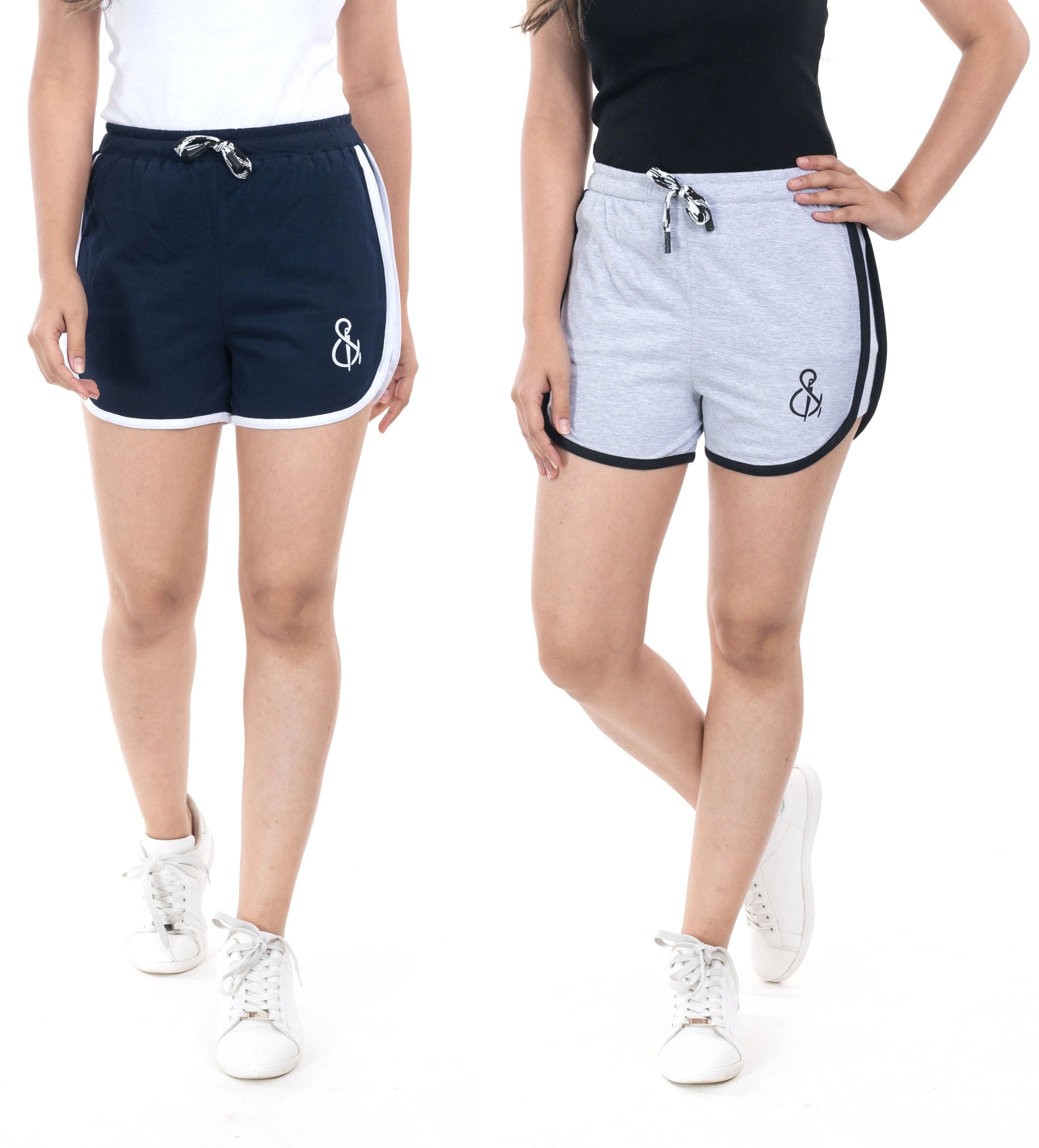 styleaone Pack of 2 Self Design Women Dark Blue, Grey Hotpants, Night Shorts, Gym Shorts, Cycling Shorts, Running Shorts, Sports Shorts-picture-20