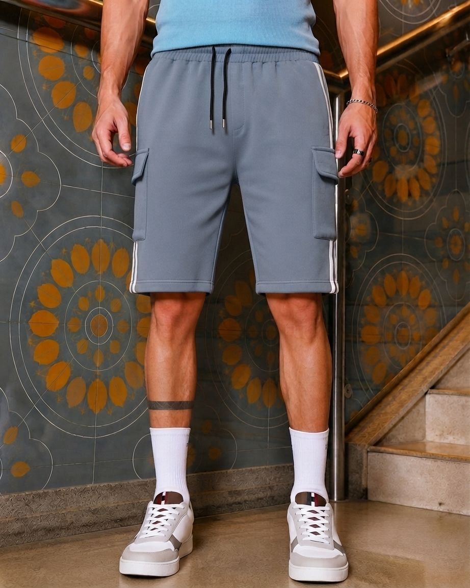 combraided Solid Men Silver Cargo Shorts, Casual Shorts-picture-37