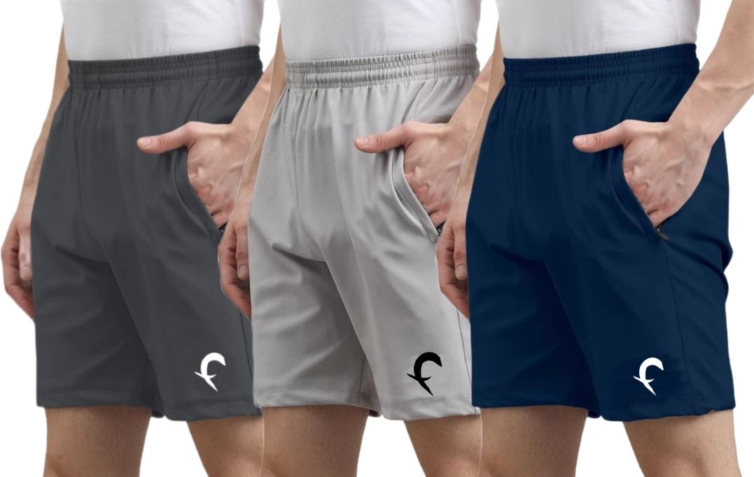flicfol Pack of 3 Solid Men Multicolor Sports Shorts, Basic Shorts, Regular Shorts-picture-14