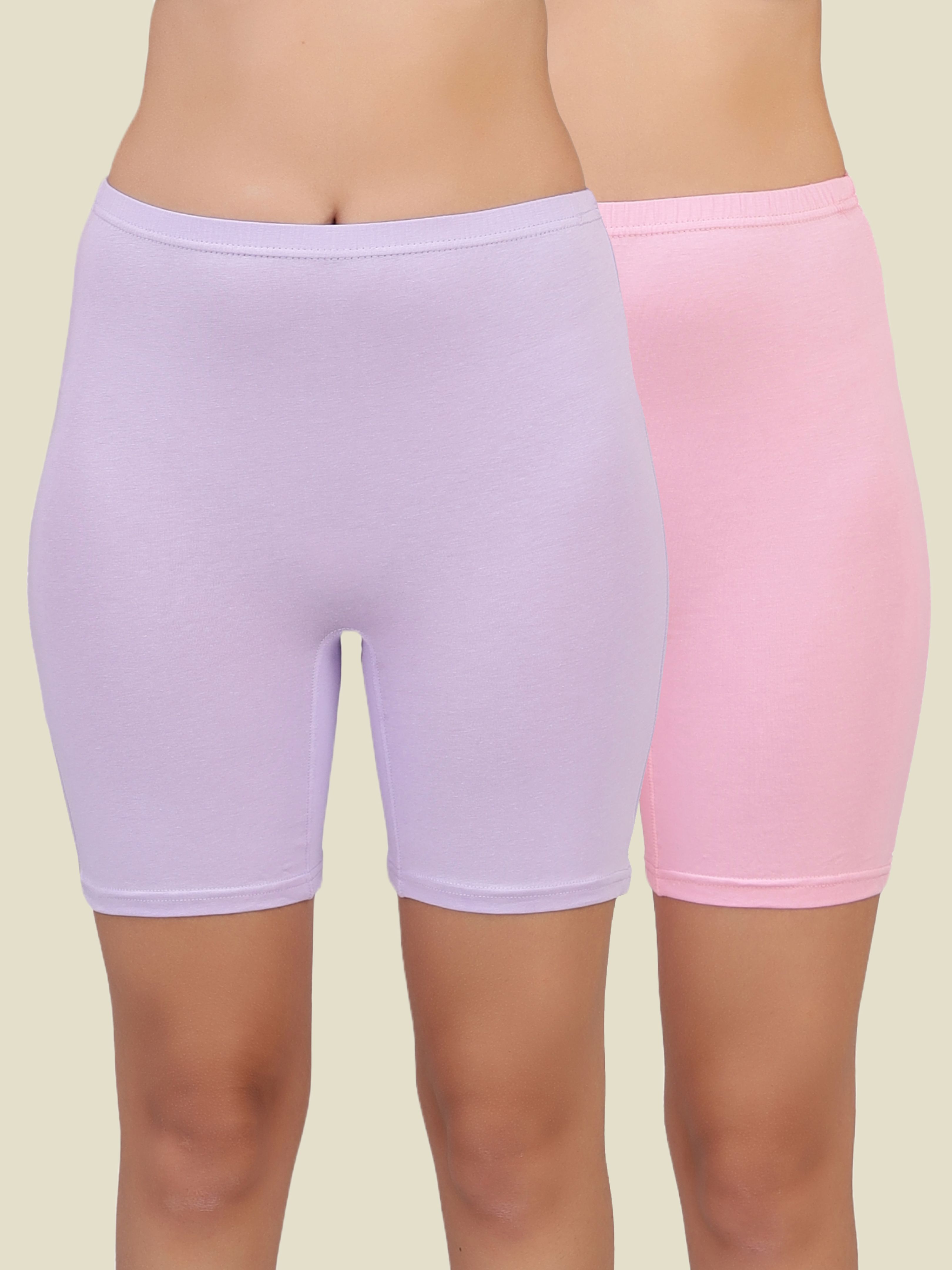 selfcare Pack of 2 Solid Women Pink, Purple Cycling Shorts, Gym Shorts, Night Shorts, Regular Shorts, Running Shorts-picture-31