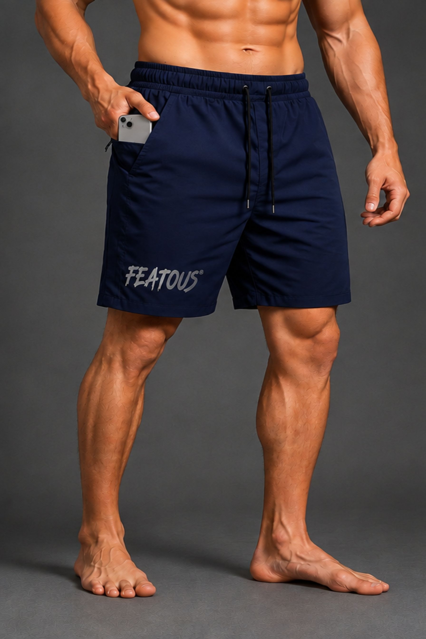 featous Solid, Graphic Print Men Dark Blue Gym Shorts, Sports Shorts, Casual Shorts-picture-10