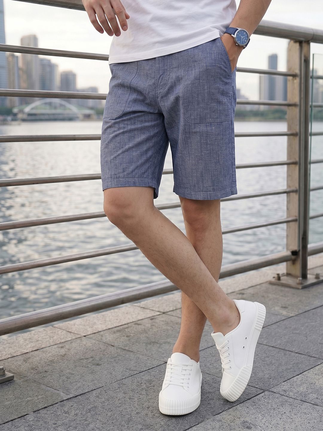 thomas scott Solid Men Dark Blue Chino Shorts-picture-11
