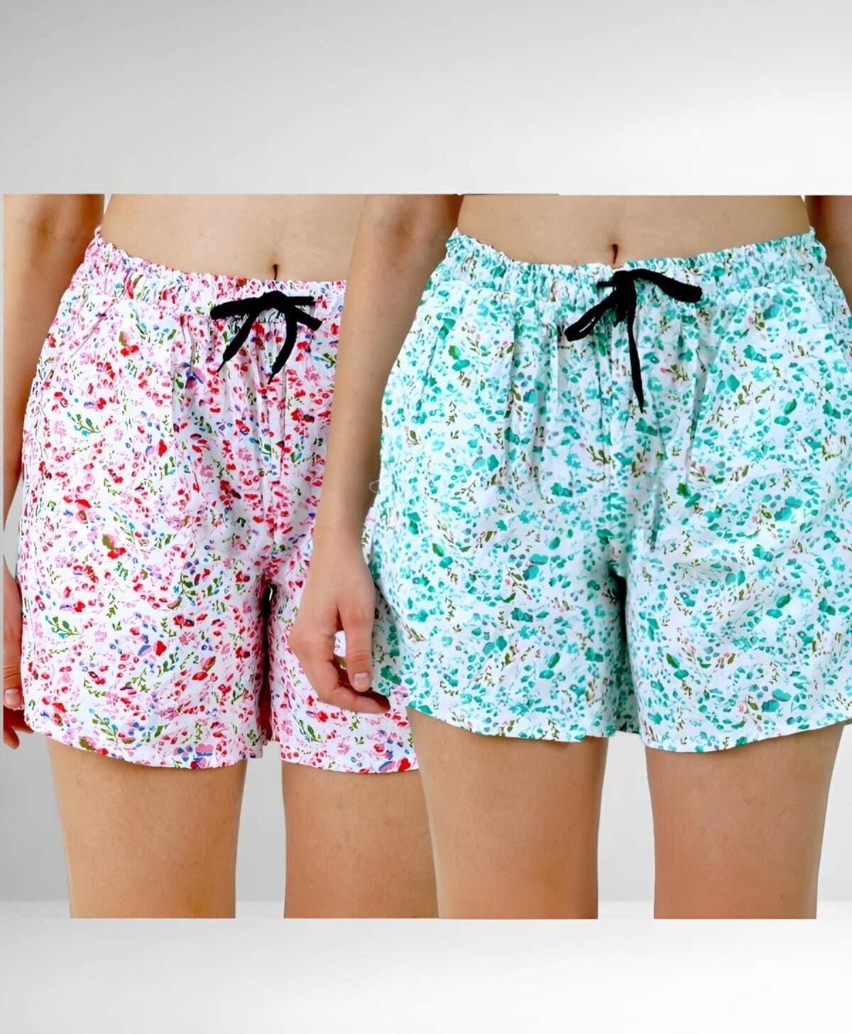 bliez Pack of 2 Floral Print Women Green, Pink Basic Shorts, Night Shorts-picture-17