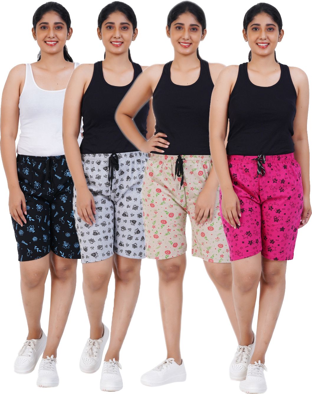 zivora Pack of 4 Floral Print, Printed, Graphic Print Women Multicolor Night Shorts, Casual Shorts-picture-28