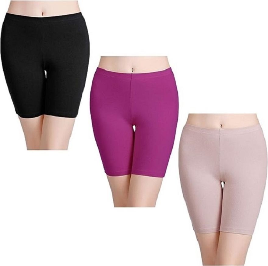 diving deep Pack of 3 Solid Women Multicolor Cycling Shorts-picture-26