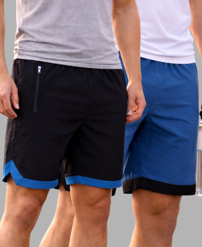 jaxcion Pack of 2 Color Block Men Blue, Black Cycling Shorts, Gym Shorts, Regular Shorts, Night Shorts, Running Shorts-picture-47