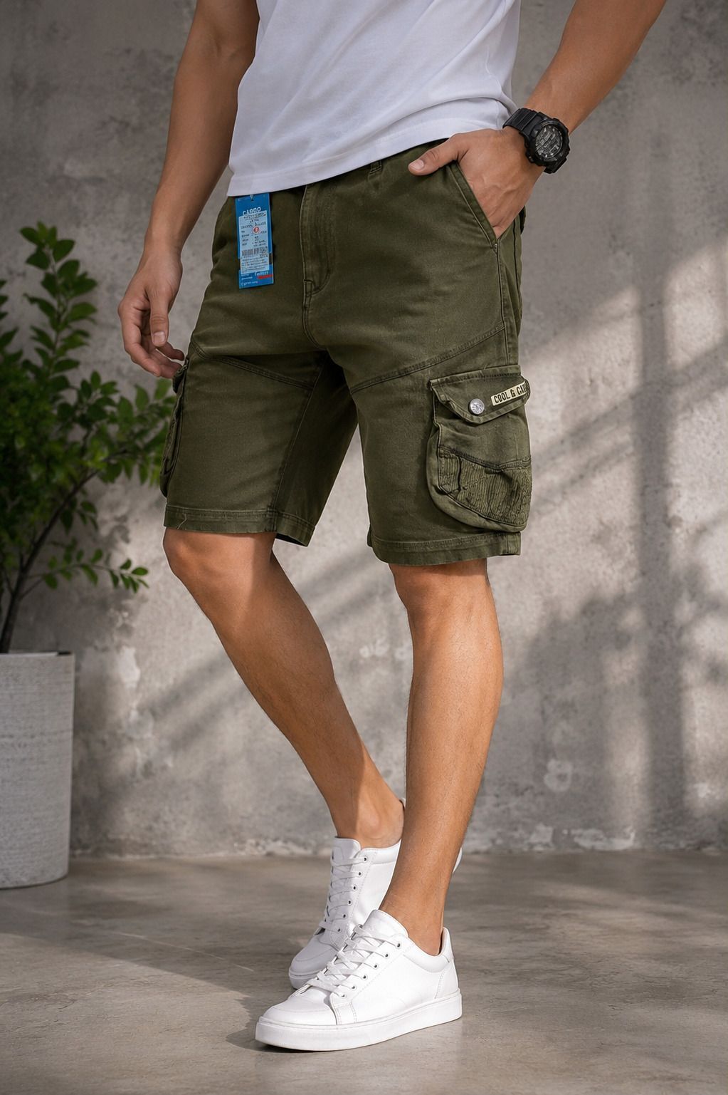 Solid Men Dark Green Cargo Shorts-image-34