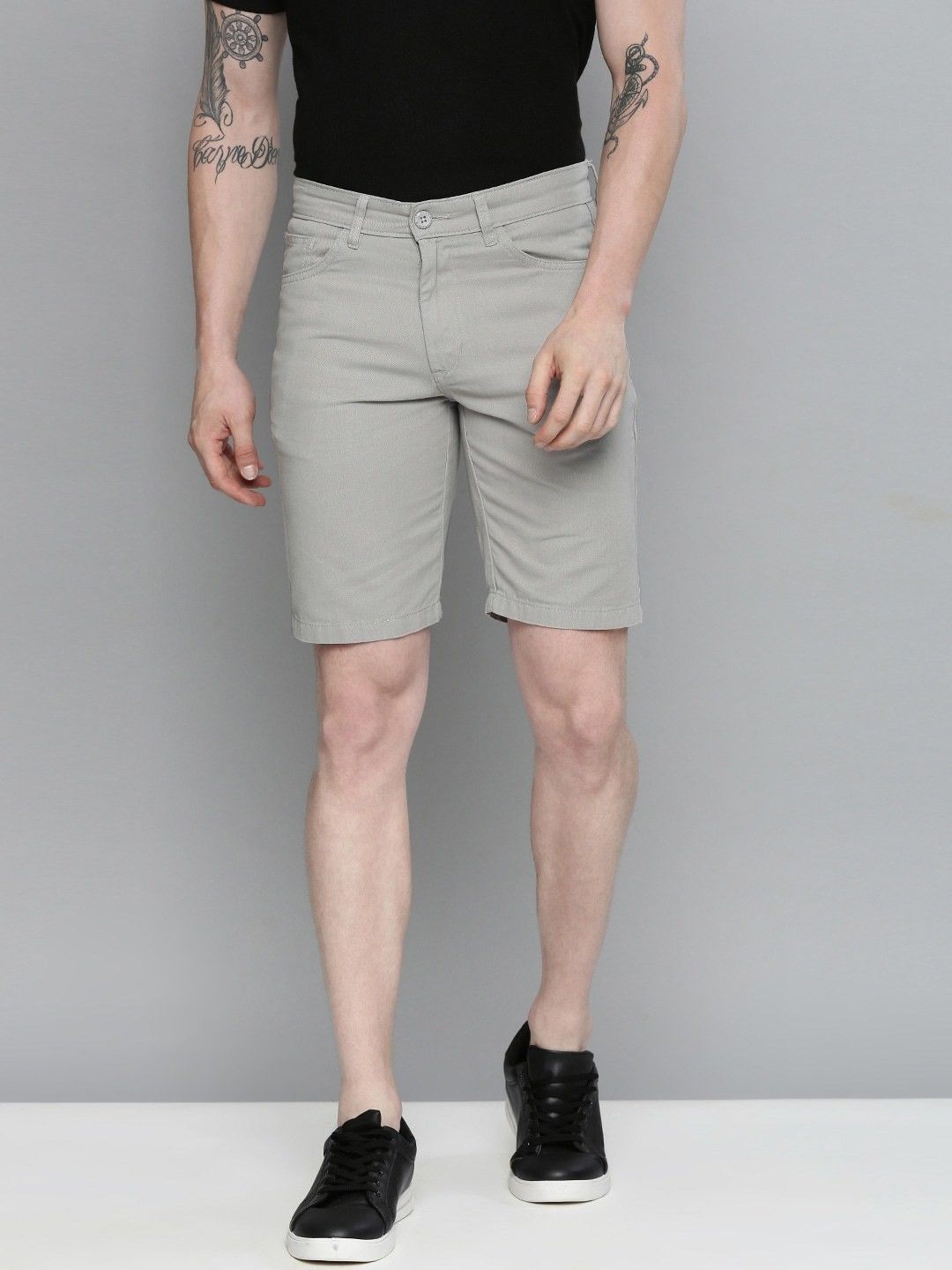 the indian garage co. Solid Men Grey Chino Shorts-picture-12