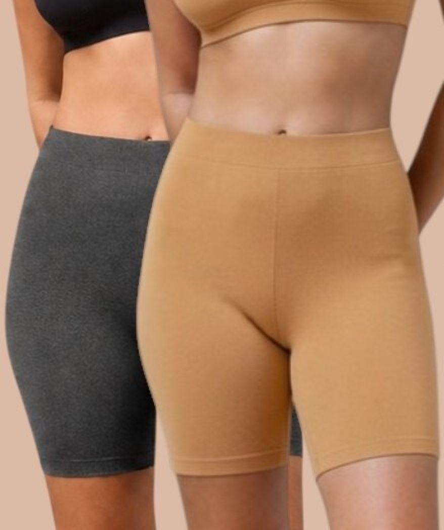 Pack of 2 Solid Women Grey, Beige Cycling Shorts-image-47