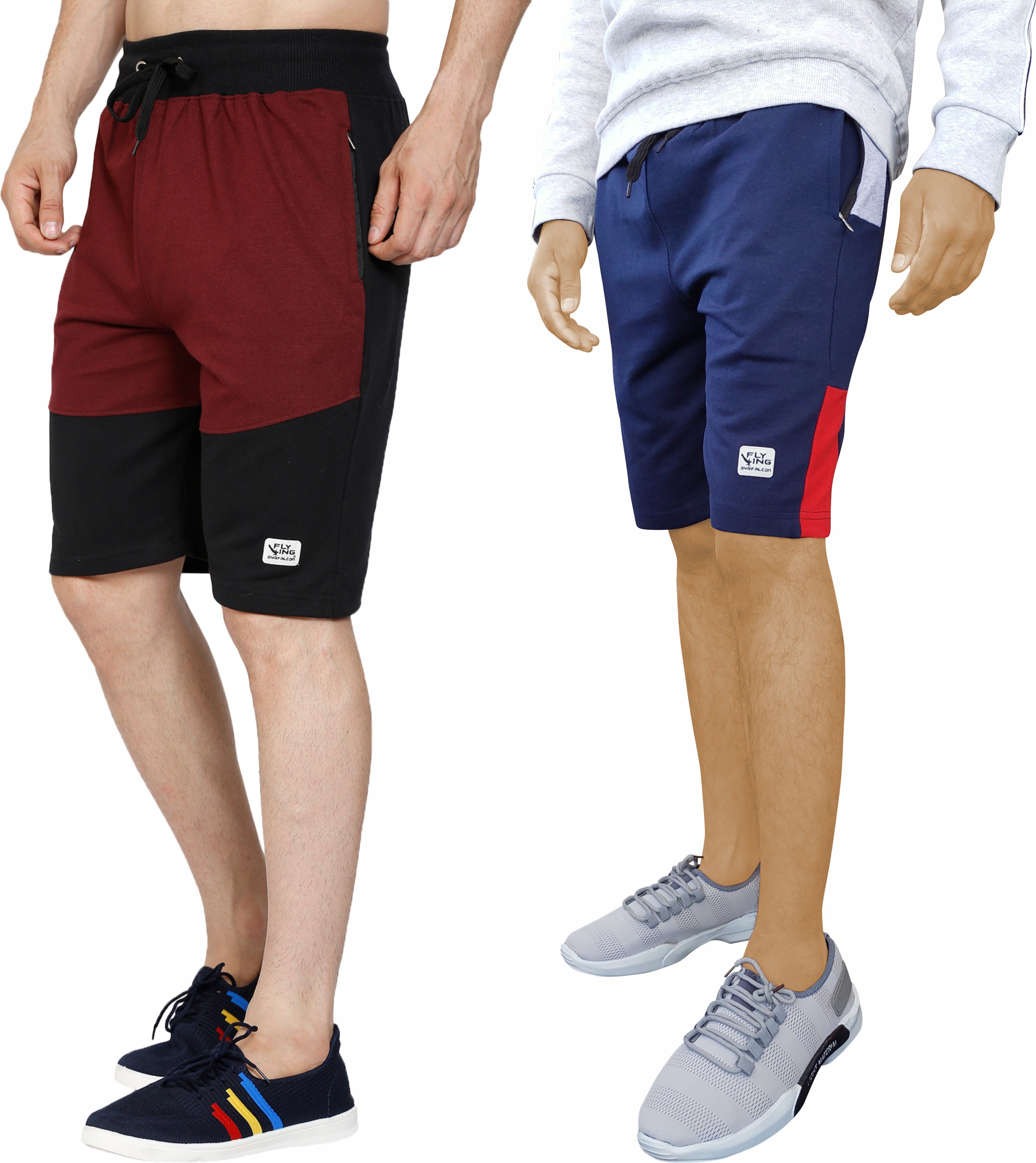 Pack of 2 Self Design Men Maroon, Dark Blue Regular Shorts-image-49