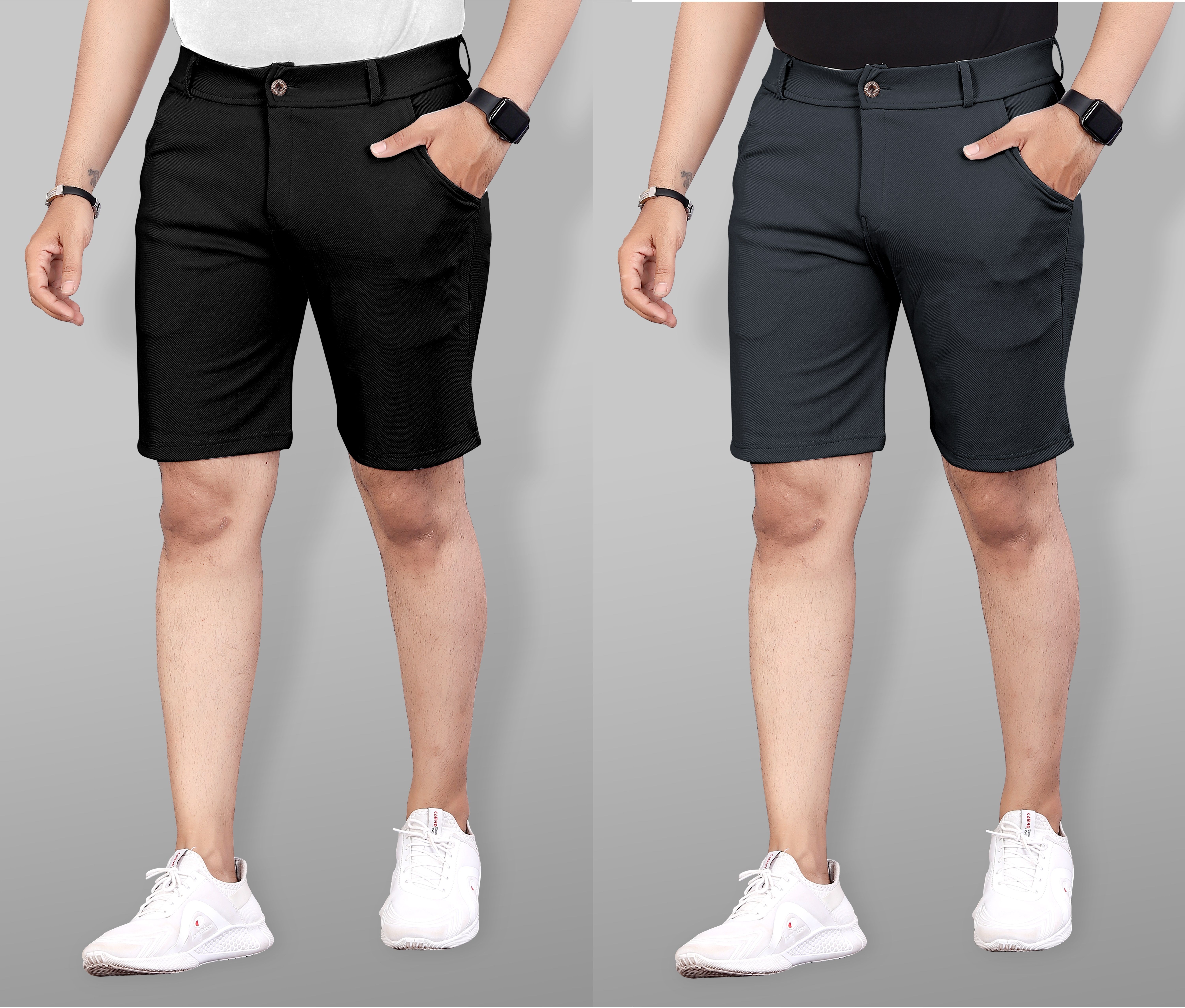 indiclub Pack of 2 Solid Men Black Casual Shorts-picture-17