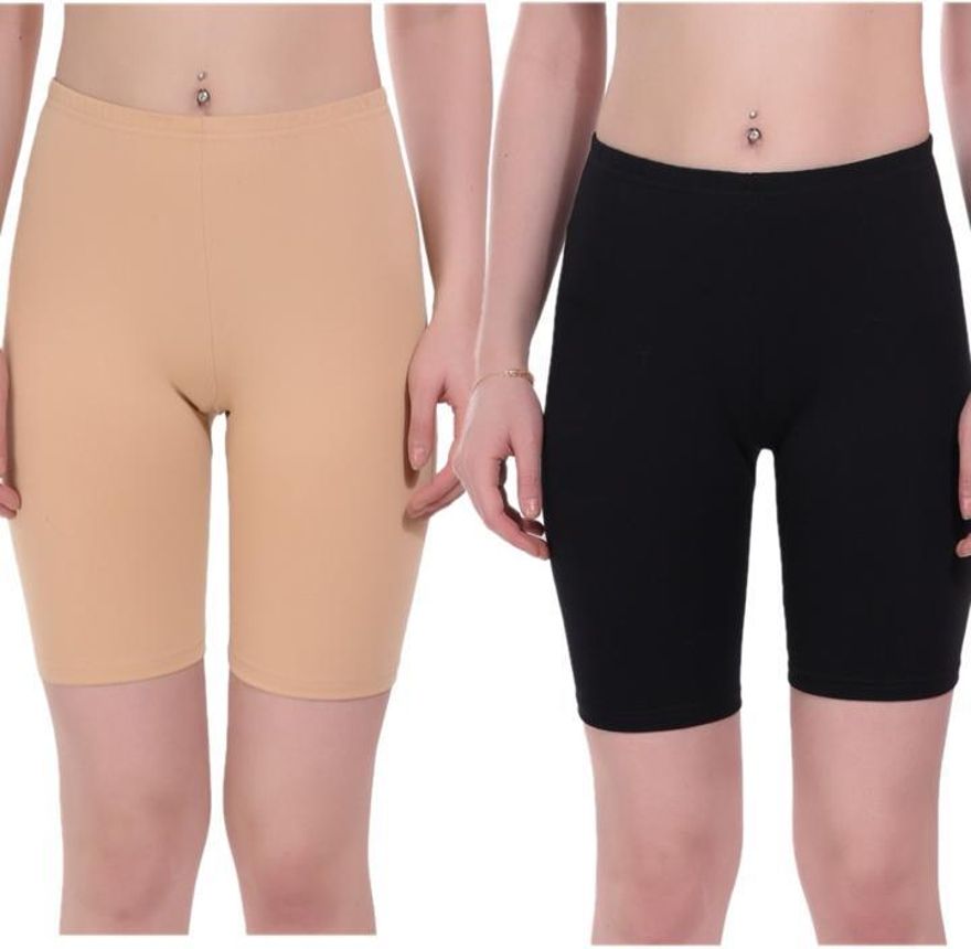 xcare Pack of 2 Solid Women Beige, Black Cycling Shorts-picture-15