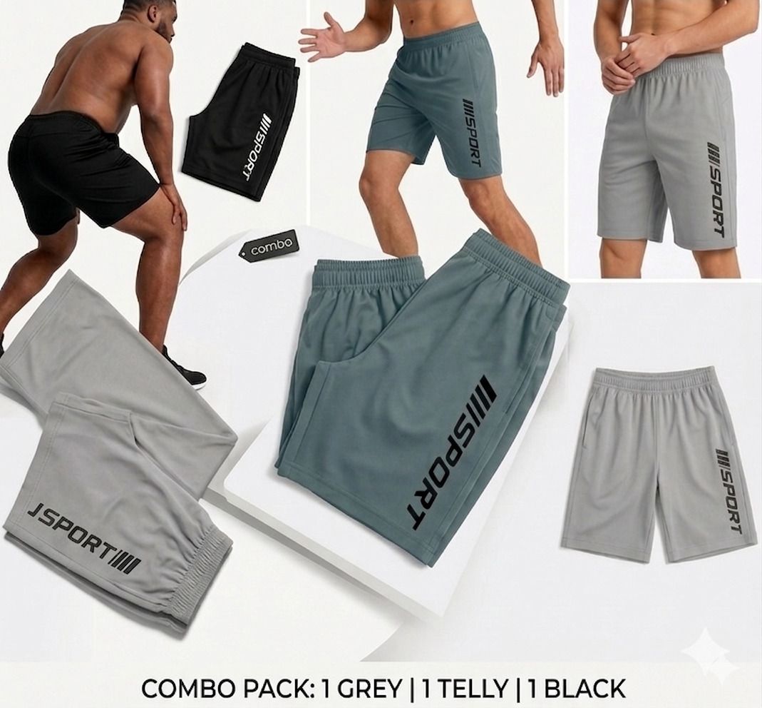 flyzen Pack of 3 Graphic Print Men Black, Grey Regular Shorts-picture-16