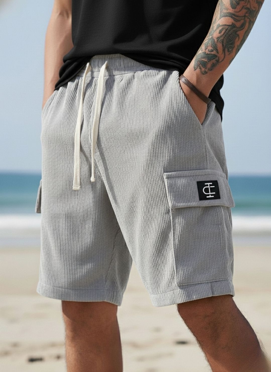 indiclub Self Design Men Silver Cargo Shorts-picture-17