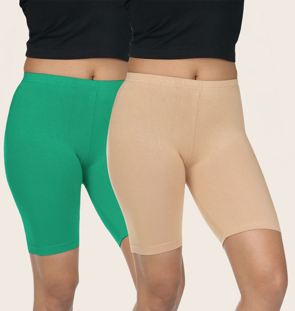 fly birds Pack of 2 Solid Women Green, Beige Regular Shorts-picture-11