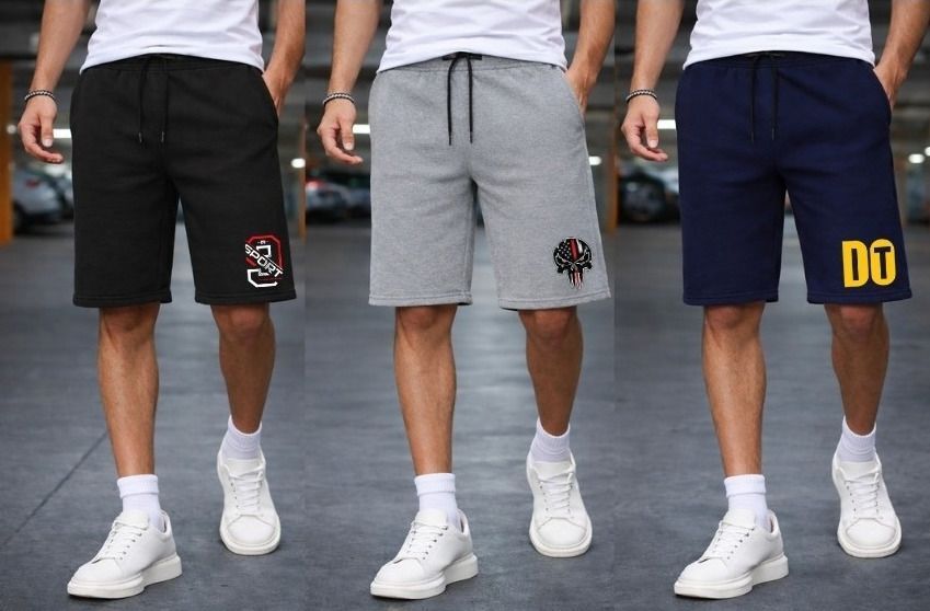 Pack of 3 Graphic Print Men Black, Grey, Blue Gym Shorts, Casual Shorts-image-34