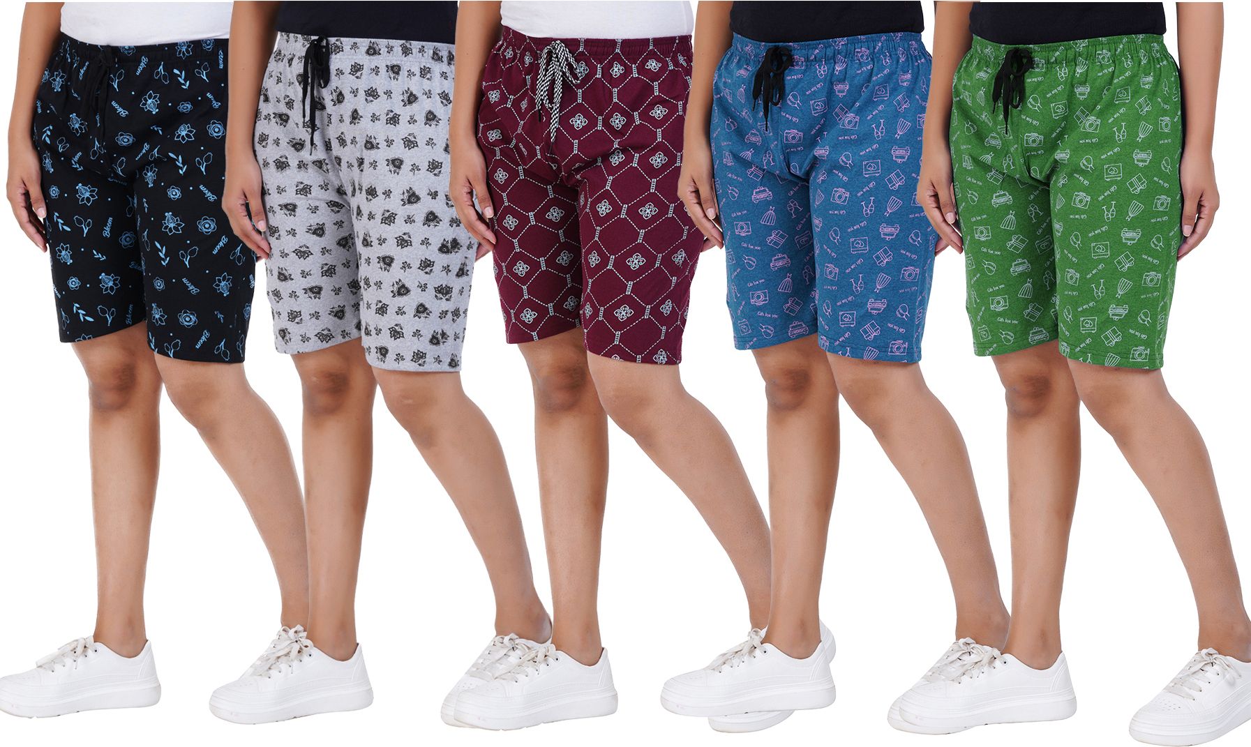 houseofcommon Pack of 5 Printed Women Multicolor Beach Shorts-picture-32