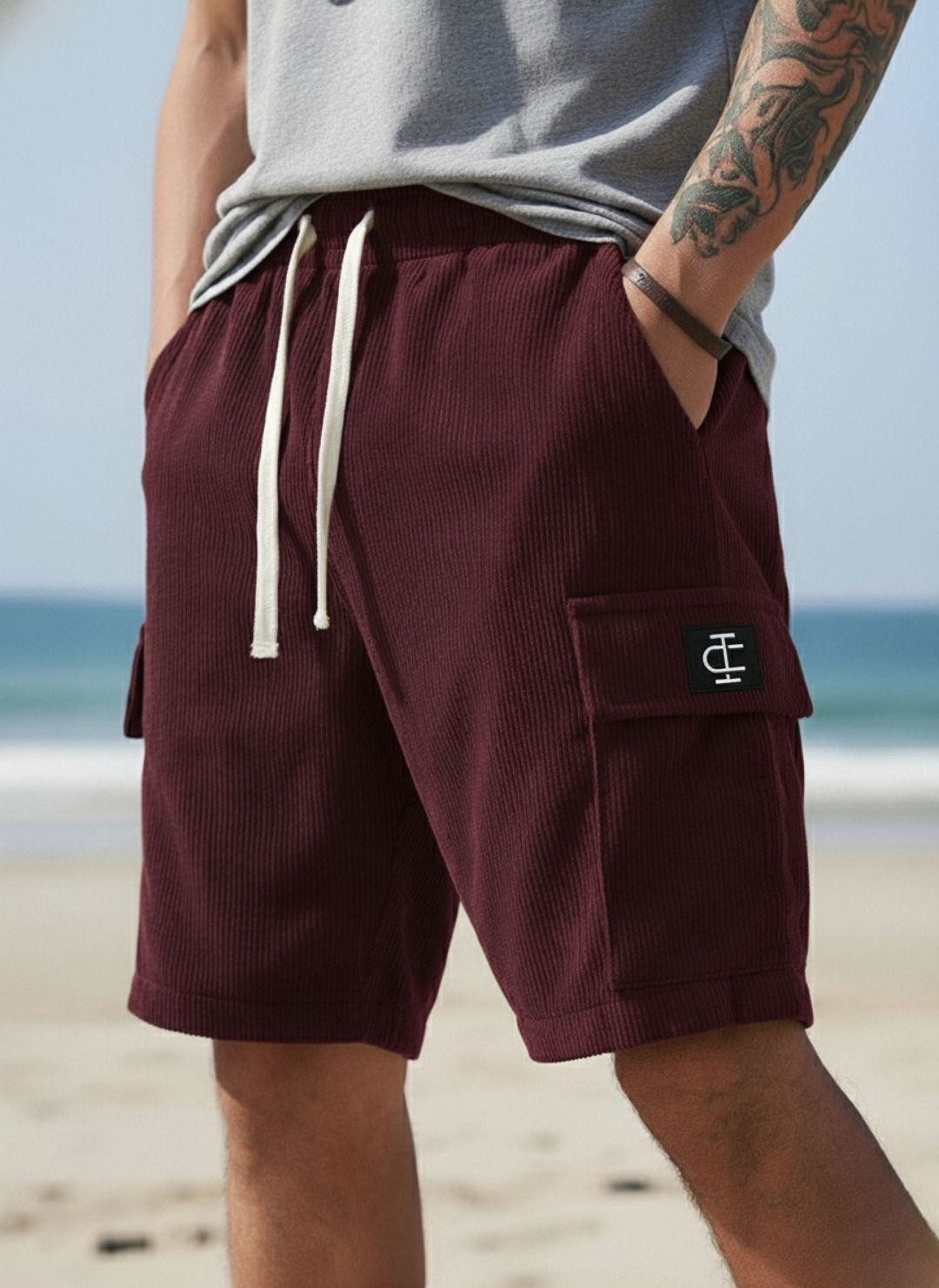 indiclub Self Design Men Maroon Cargo Shorts-picture-18