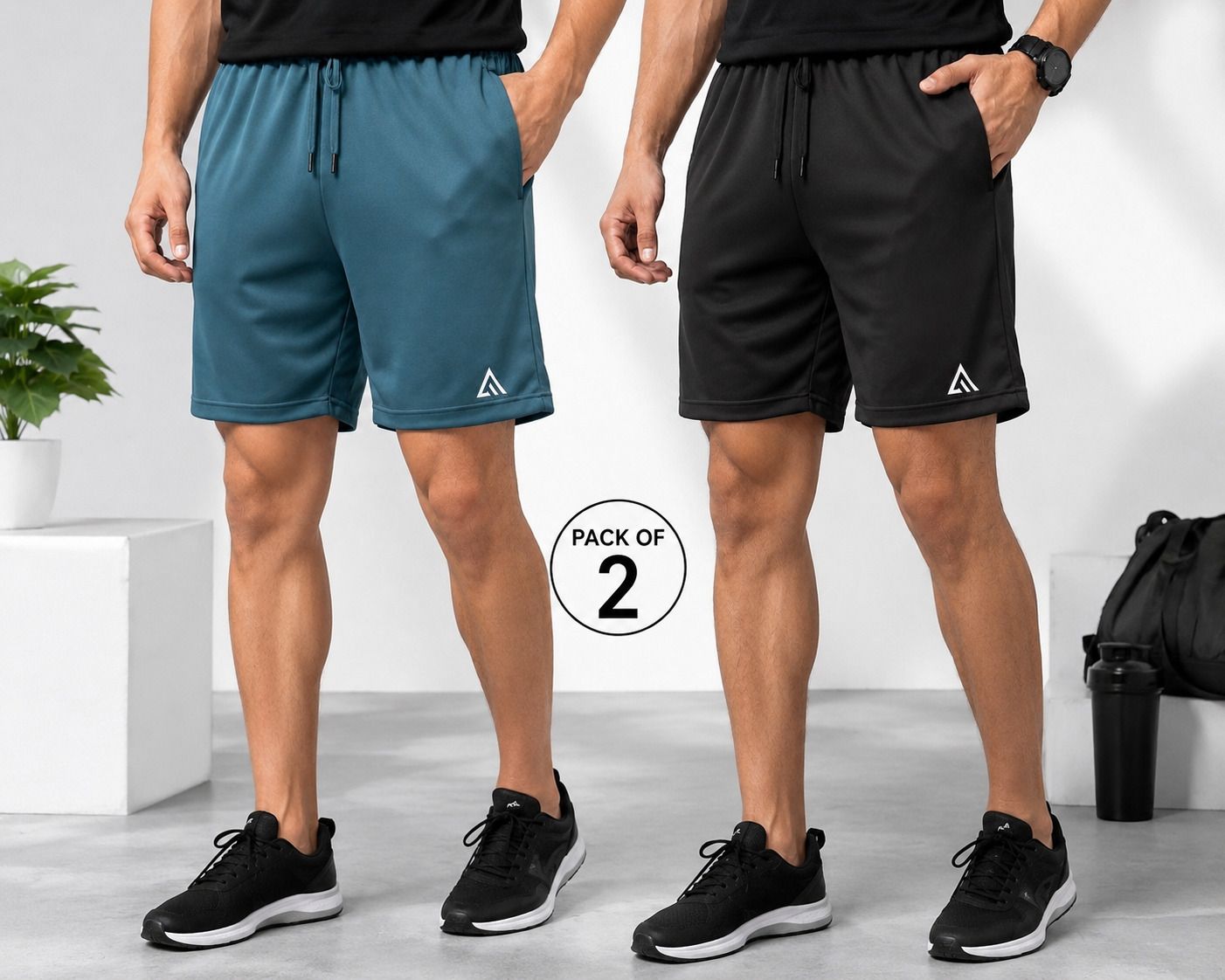adrenex Pack of 2 Solid Men Black Gym Shorts, Running Shorts, Sports Shorts, Casual Shorts-picture-25