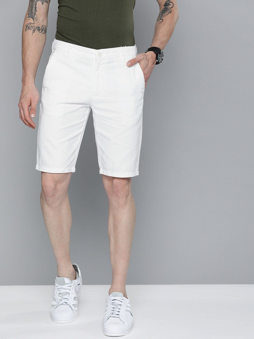 the indian garage co. Solid Men White Chino Shorts-picture-19