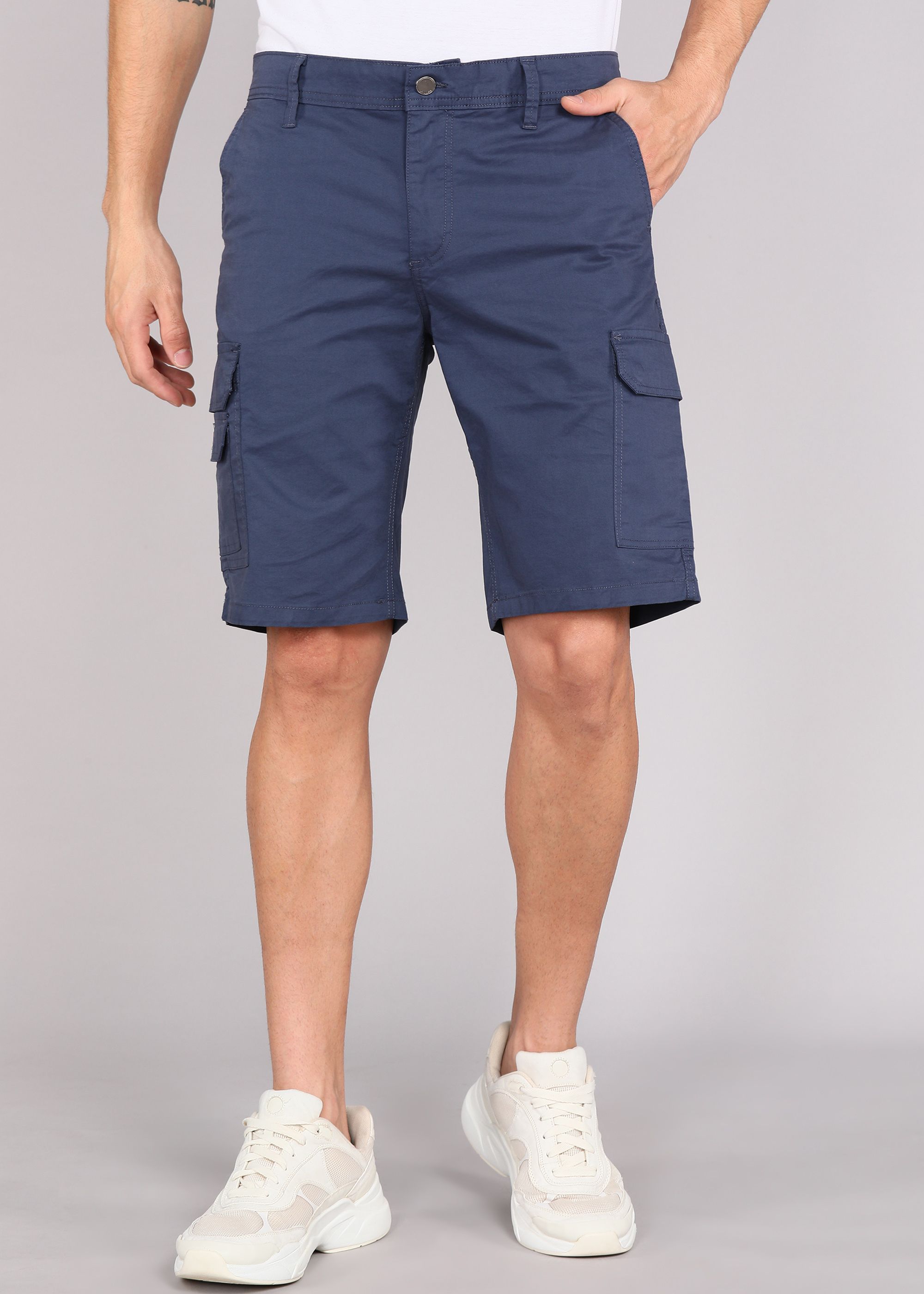 Solid Men Blue Cargo Shorts-image-15