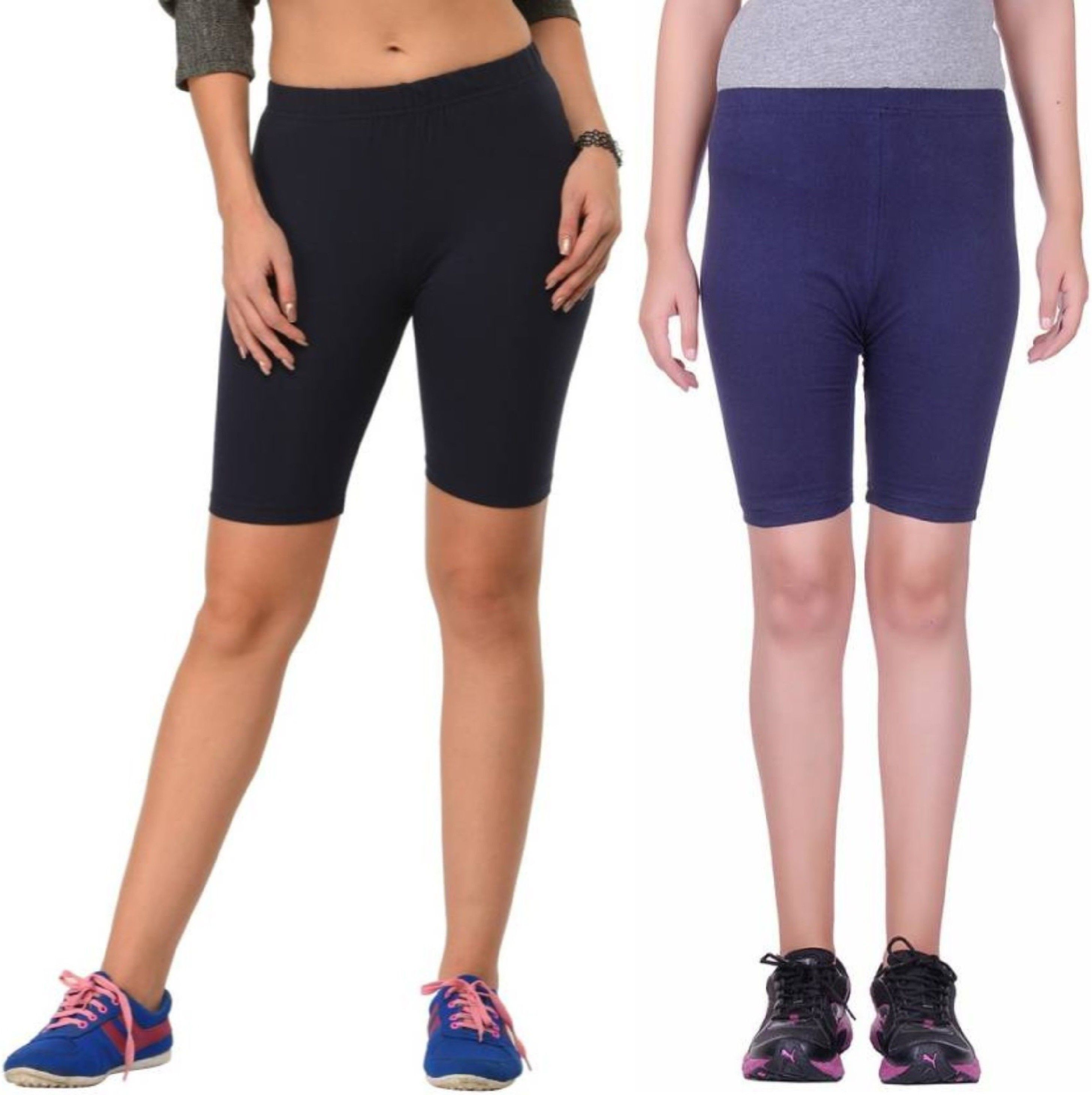 the klowt co Pack of 2 Solid Women Black, Blue Cycling Shorts-picture-30