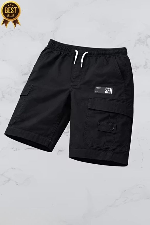 Solid Men Black Cargo Shorts-image-36