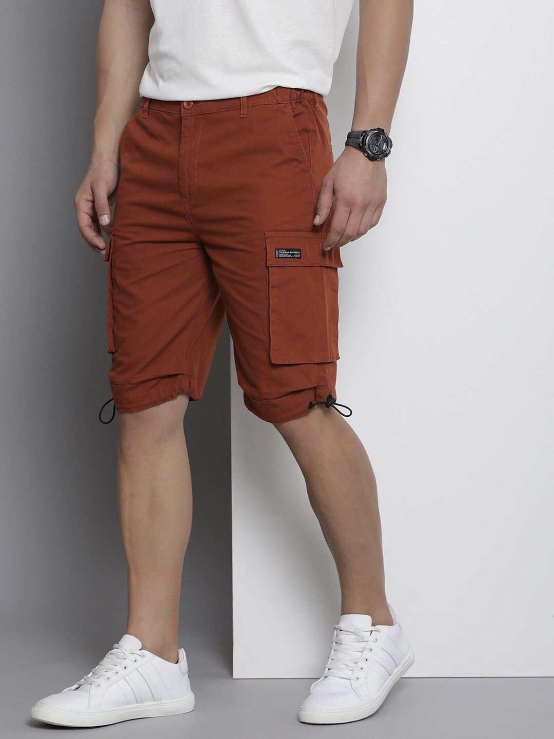 the indian garage co. Solid Men Orange Cargo Shorts-picture-22